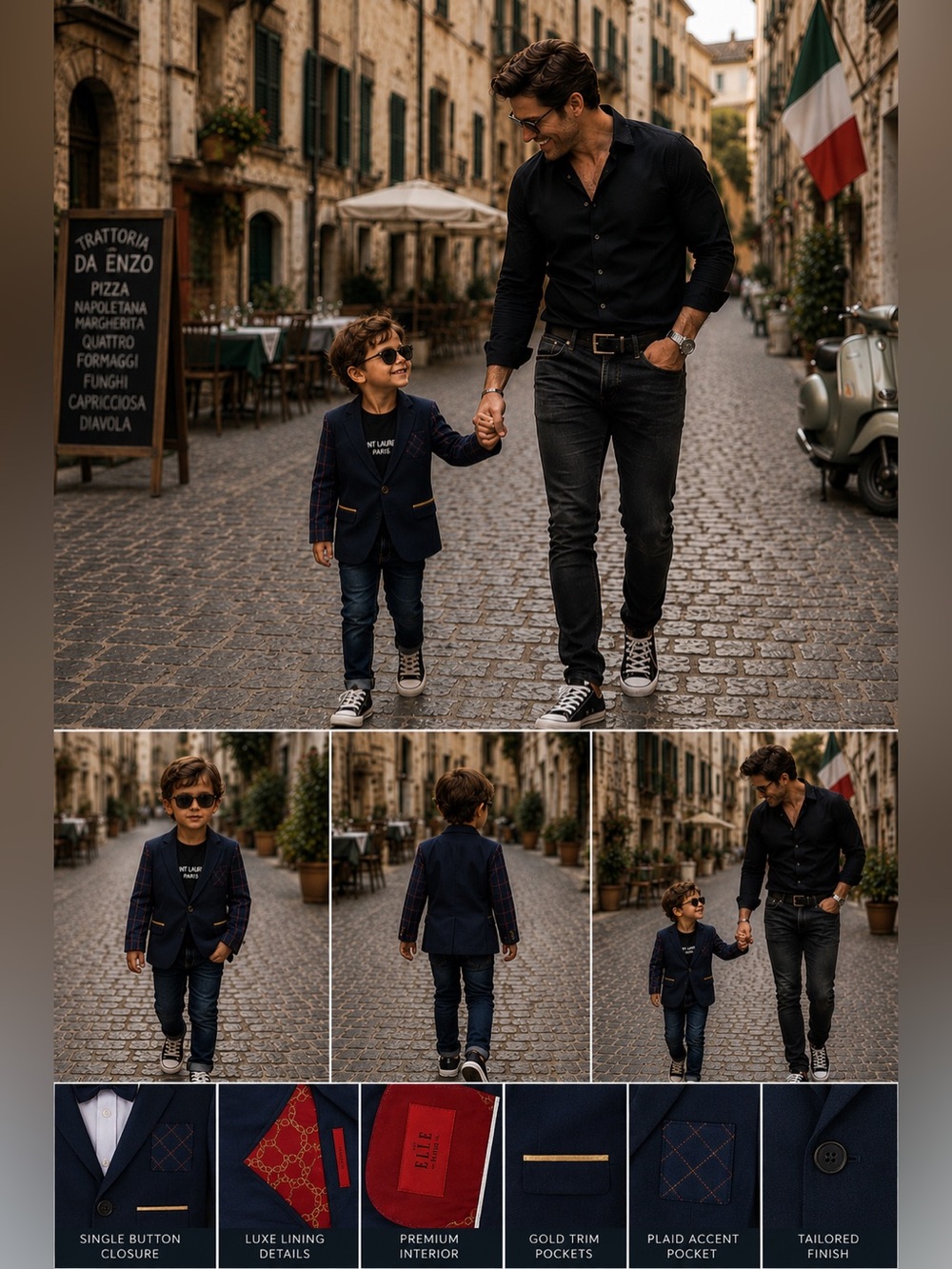 Elie Balleh Navy Kids Blazer with Checkered Sleeves /Size 4-5